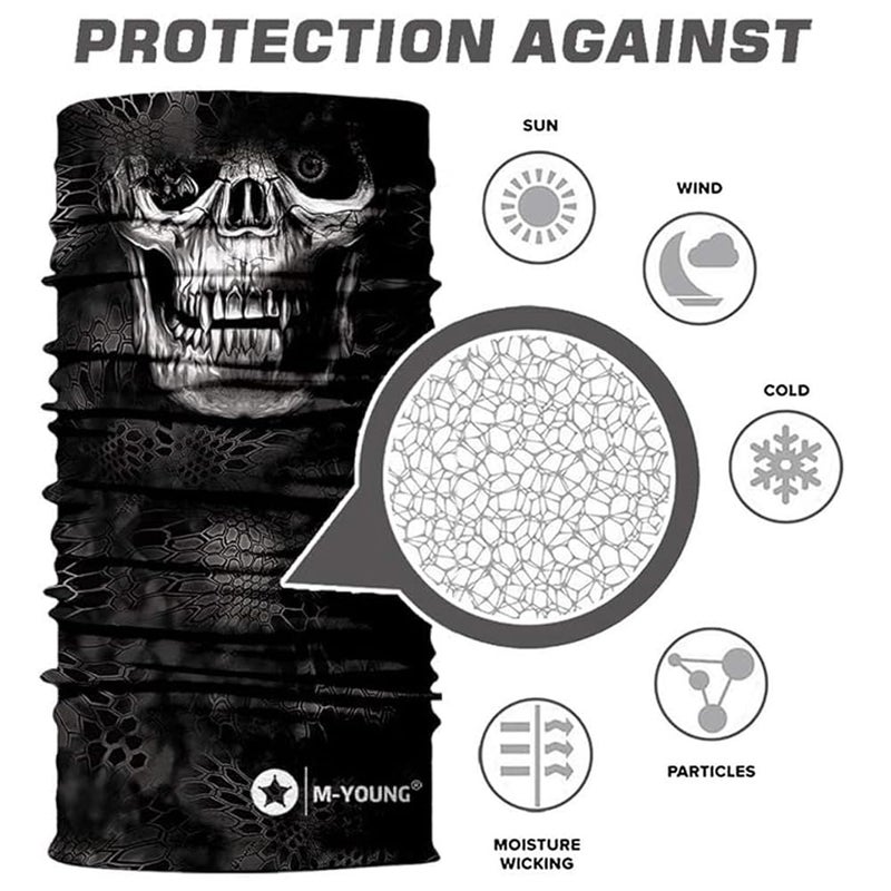 M-YOUNG Skull Face Mask Bandanas, Neck Gaiter, Headwear, Magic Scarf, Headband for dust sun wind - Image 2